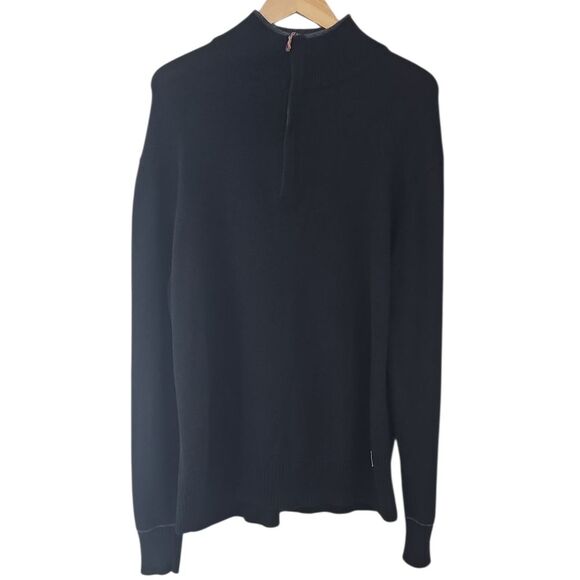 Roots Cashmere Cotton Blend Quarter Zip Sweater Black Mock Neck Pullover Sz XL - Picture 1 of 13